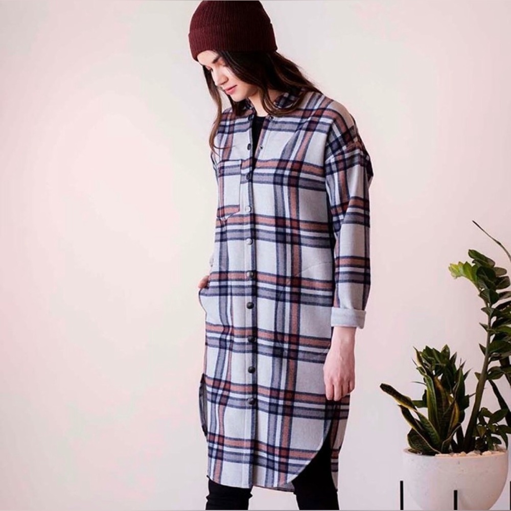 Rebecca King silver plaid shacket jacket